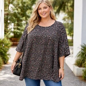 NWT Grace Atwood @ the Drop Grey Animal Print Crew Neck Top Women’s 3X Plus Size